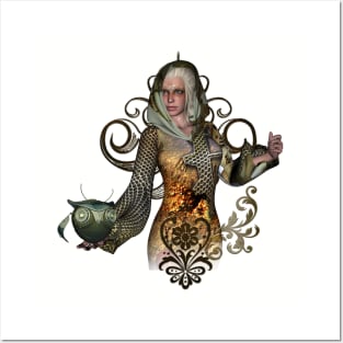 Wonderful steampunk lady with owl Posters and Art